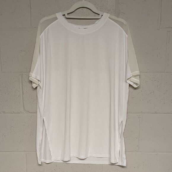 Athleta White Short Sleeve Tee Classic Crew Neck Size Large - Picture 1 of 4